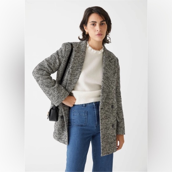& OTHER STORIES Oversized Blazer Relaxed Double Breasted Jacket Tweed Gray 0 - Picture 2 of 14